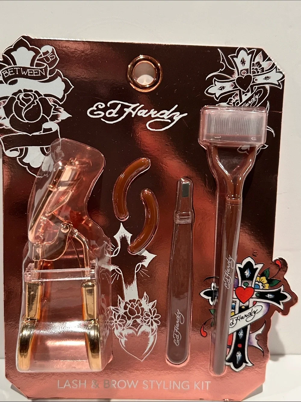 Ed Hardy Lash and Brow Styling Kit w/ Eyelash Curler, Lash Comb, Tweezer, Refill